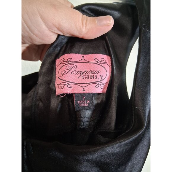 Pompous Girly Party Dress Pockets Satin Sleeveless Dance Black Juniors Size 7 - Picture 6 of 7